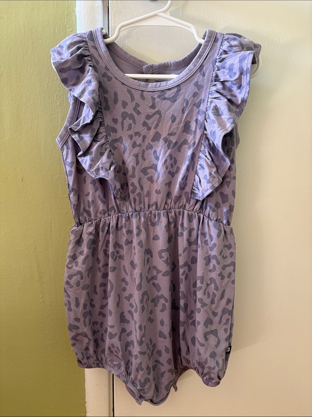 Kyte Baby Purple Leopard Ruffle Romper
